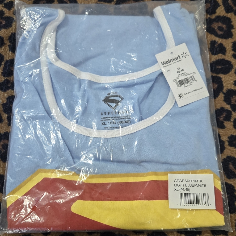 DC Comics Light Blue Superman Logo Tee with White Trim